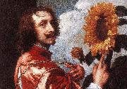 Anthony Van Dyck, Self Portrait With a Sunflower showing the gold collar and medal King Charles I gave him in 1633